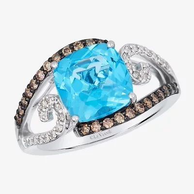 Le Vian Grand Sample Sale Le Vian Grand Sample Sale (I1 / Champagne) Womens 3/8 CT. Genuine Blue Topaz 14K White Gold Cushion Side Stone Cocktail Ring