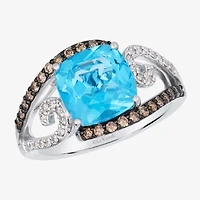 Le Vian Grand Sample Sale Le Vian Grand Sample Sale (I1 / Champagne) Womens 3/8 CT. Genuine Blue Topaz 14K White Gold Cushion Side Stone Cocktail Ring