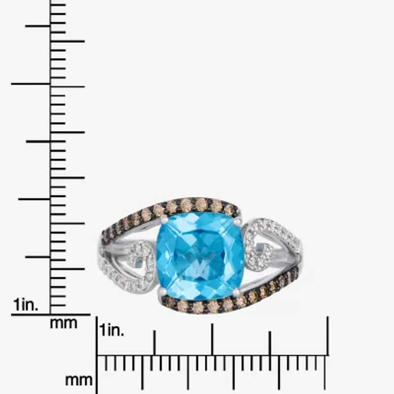 Le Vian Grand Sample Sale Le Vian Grand Sample Sale (I1 / Champagne) Womens 3/8 CT. Genuine Blue Topaz 14K White Gold Cushion Side Stone Cocktail Ring