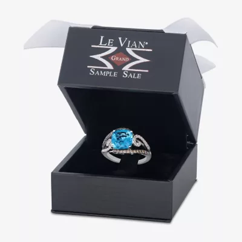 Le Vian Grand Sample Sale Le Vian Grand Sample Sale (I1 / Champagne) Womens 3/8 CT. Genuine Blue Topaz 14K White Gold Cushion Side Stone Cocktail Ring
