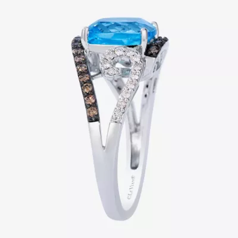 Le Vian Grand Sample Sale Le Vian Grand Sample Sale (I1 / Champagne) Womens 3/8 CT. Genuine Blue Topaz 14K White Gold Cushion Side Stone Cocktail Ring