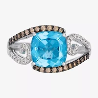 Le Vian Grand Sample Sale Le Vian Grand Sample Sale (I1 / Champagne) Womens 3/8 CT. Genuine Blue Topaz 14K White Gold Cushion Side Stone Cocktail Ring