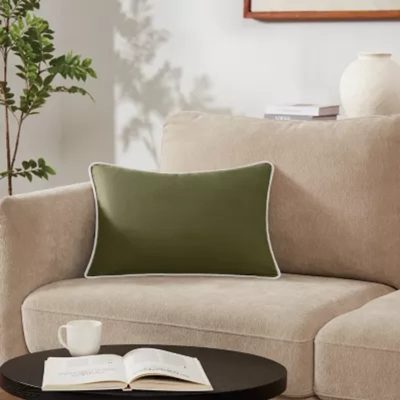 Brooklyn Loom Contrast Piped Solid Rectangular Throw Pillow