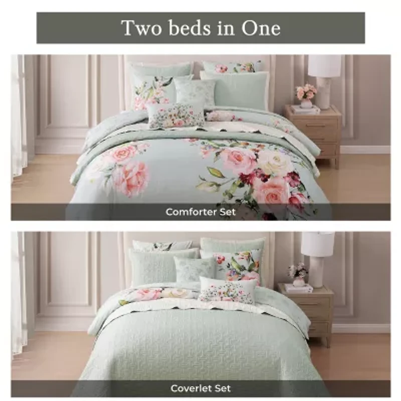 Bebejan Rose On Misty 8-pc. Reversible Comforter Set