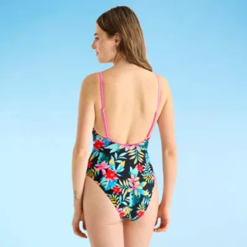 Arizona Womens Tropical Leaf Juniors One Piece Swimsuit