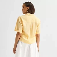 Liz Claiborne Linen Womens Short Sleeve Blouse