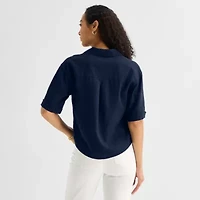 Liz Claiborne Linen Womens Short Sleeve Blouse