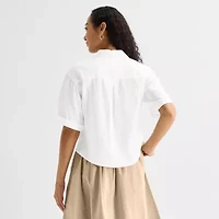 Liz Claiborne Linen Womens Short Sleeve Blouse