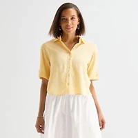 Liz Claiborne Linen Womens Short Sleeve Blouse