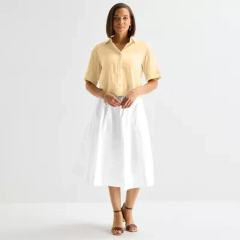 Liz Claiborne Linen Womens Short Sleeve Blouse
