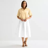 Liz Claiborne Linen Womens Short Sleeve Blouse