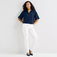 Liz Claiborne Linen Womens Short Sleeve Blouse