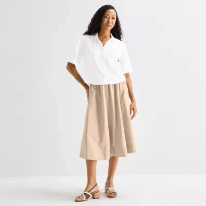 Liz Claiborne Linen Womens Short Sleeve Blouse