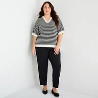 Stylus Plus Womens V Neck Elbow Sleeve Pullover Sweater