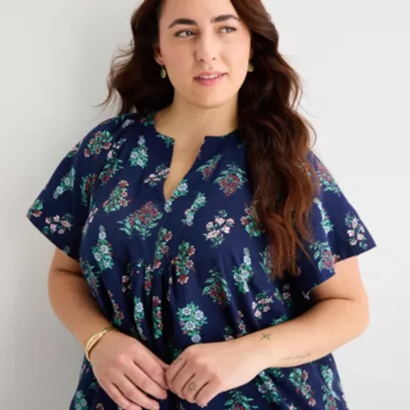 St. John's Bay Womens Plus Short Sleeve Sheath Dress