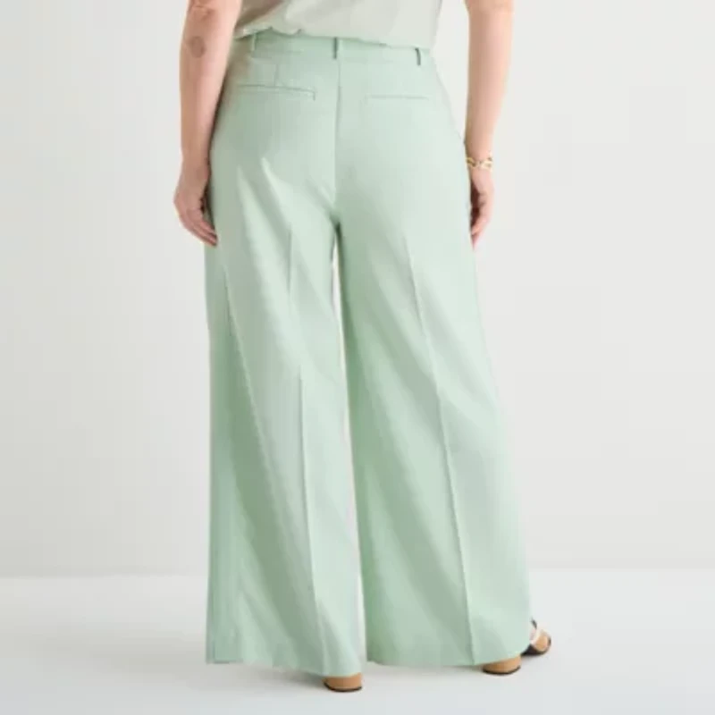 Liz Claiborne Womens Plus Wide Leg Trouser