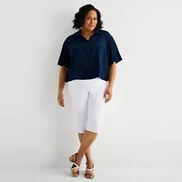 Liz Claiborne Linen Womens Plus Short Sleeve Blouse