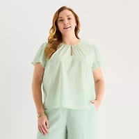 Liz Claiborne Womens Plus Keyhole Neck Short Sleeve Blouse