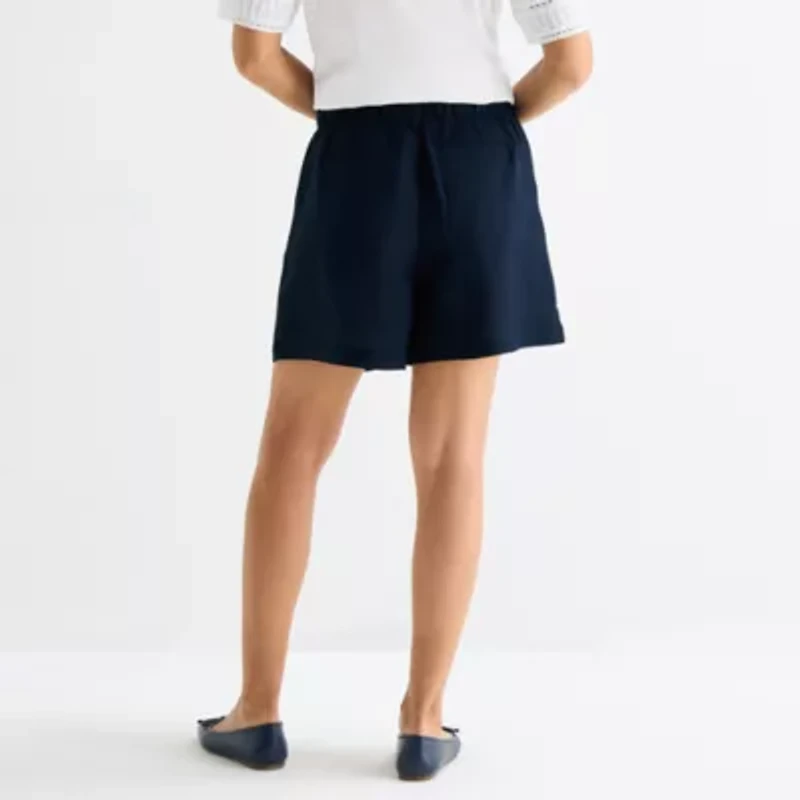 Liz Claiborne Linen Womens Mid Rise Pleated Short