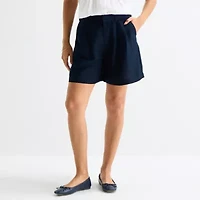 Liz Claiborne Linen Womens Mid Rise Pleated Short