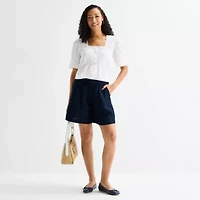 Liz Claiborne Linen Womens Mid Rise Pleated Short
