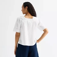 Liz Claiborne Womens Square Neck Short Sleeve Blouse
