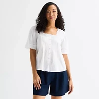 Liz Claiborne Womens Square Neck Short Sleeve Blouse