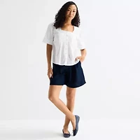 Liz Claiborne Womens Square Neck Short Sleeve Blouse