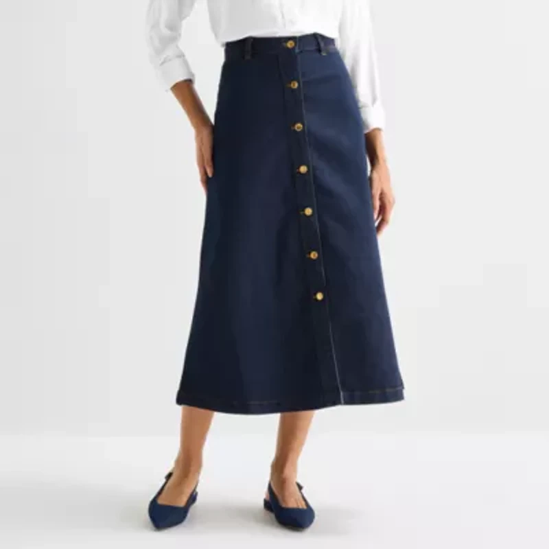 Liz Claiborne Womens Mid Rise Long A-Line Skirt