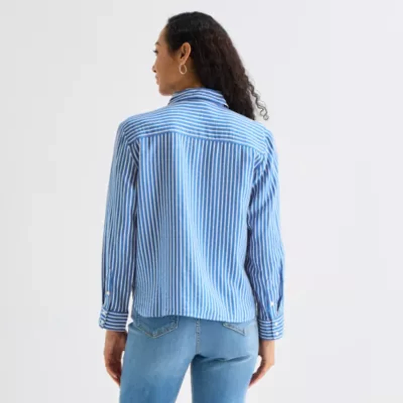 Liz Claiborne Womens Fitted Long Sleeve Regular Fit Button-Down Shirt