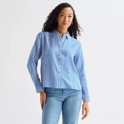 Liz Claiborne Womens Fitted Long Sleeve Regular Fit Button-Down Shirt