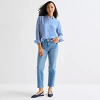 Liz Claiborne Womens Fitted Long Sleeve Regular Fit Button-Down Shirt