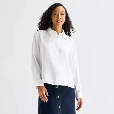 Liz Claiborne Womens Fitted Long Sleeve Regular Fit Button-Down Shirt