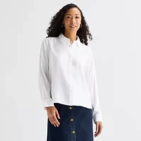 Liz Claiborne Womens Fitted Long Sleeve Regular Fit Button-Down Shirt
