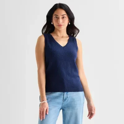 St. John's Bay Womens V Neck Sleeveless Pullover Sweater