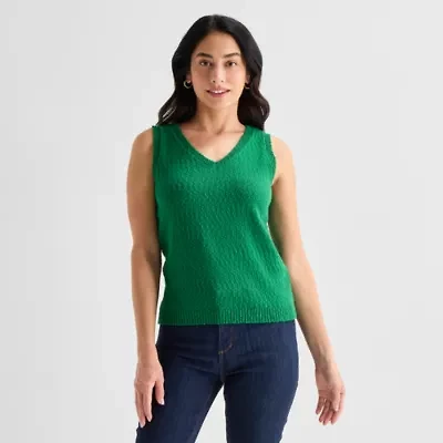 St. John's Bay Womens V Neck Sleeveless Pullover Sweater