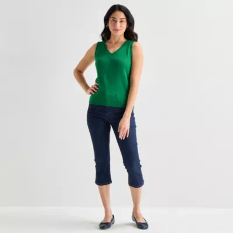 St. John's Bay Womens V Neck Sleeveless Pullover Sweater