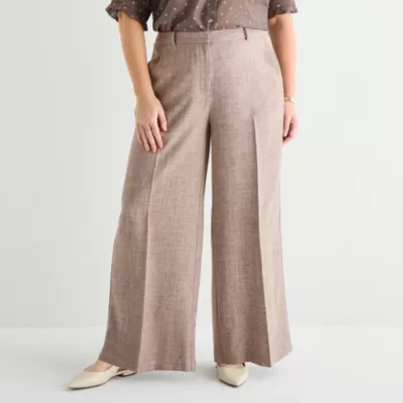 Liz Claiborne Womens Plus Wide Leg Trouser