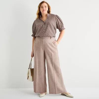 Liz Claiborne Womens Plus Wide Leg Trouser