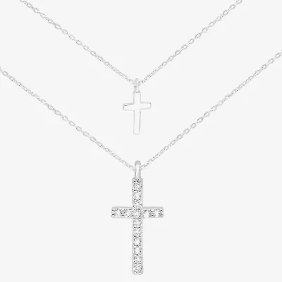 Sparkle Allure Womens Cubic Zirconia Pure Silver Over Brass Cross 2-pc. Jewelry Set