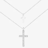 Sparkle Allure Womens Cubic Zirconia Pure Silver Over Brass Cross 2-pc. Jewelry Set
