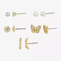 Sparkle Allure Womens Simulated Pearl 14K Gold Over Brass Butterfly Flower 5 Pair Earring Set