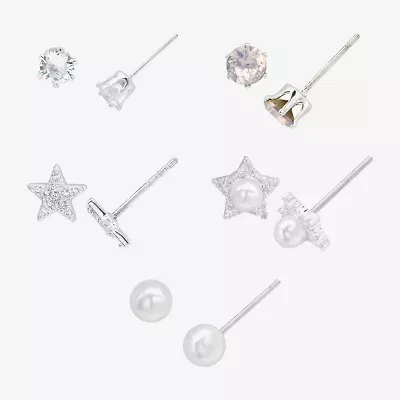 Sparkle Allure Womens Simulated Pearl Round Star 5 Pair Earring Set