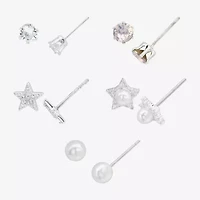 Sparkle Allure Womens Simulated Pearl Round Star 5 Pair Earring Set