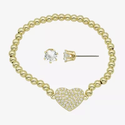 Sparkle Allure Womens Cubic Zirconia Pure Silver Over Brass Heart 2-pc. Jewelry Set