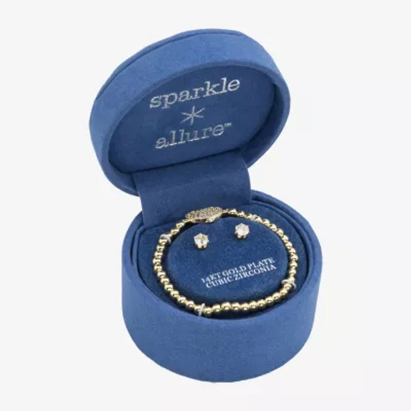 Sparkle Allure Womens Cubic Zirconia Pure Silver Over Brass Heart 2-pc. Jewelry Set