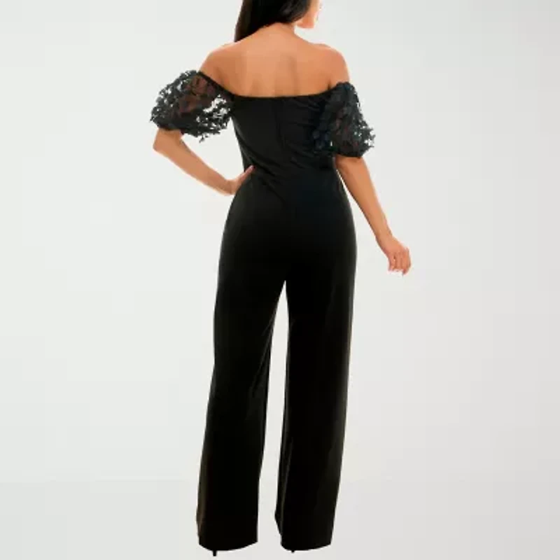 Premier Amour Off The Shoulder Womens Square Neck Short Sleeve Jumpsuit