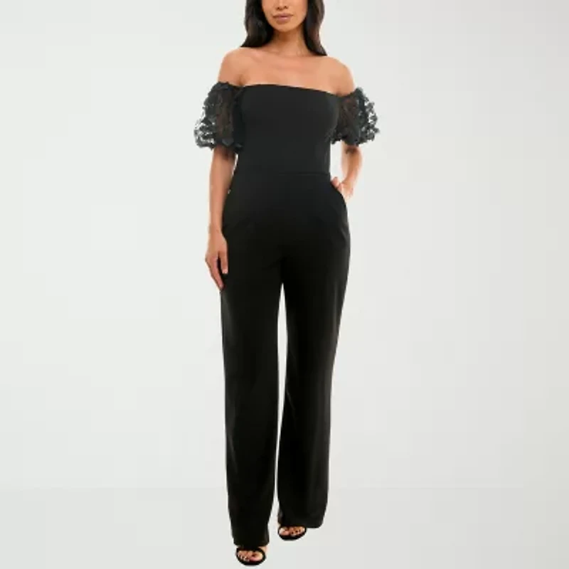 Premier Amour Off The Shoulder Womens Square Neck Short Sleeve Jumpsuit
