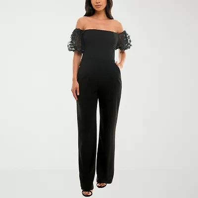 Premier Amour Off The Shoulder Womens Square Neck Short Sleeve Jumpsuit