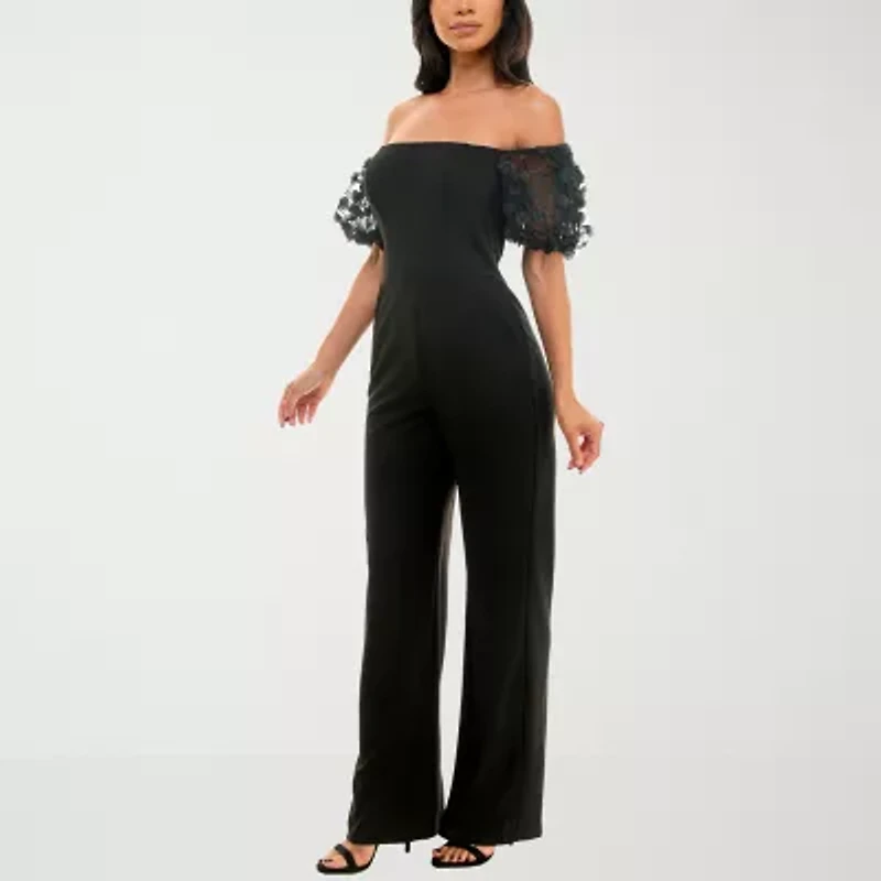 Premier Amour Off The Shoulder Womens Square Neck Short Sleeve Jumpsuit